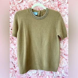 Prada camel color short sleeve embellished crew neck sweater!! Size size 42!!